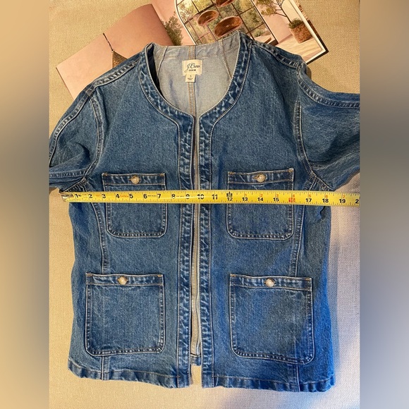 J. Crew Simone Relaxed Denim Jacket Open Front Collarless In Blue Size S - Picture 11 of 16
